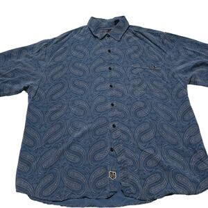 Nat Nast 100% Silk Paisley Shirt Men’s Blue Short Sleeve Button Up Resort XL